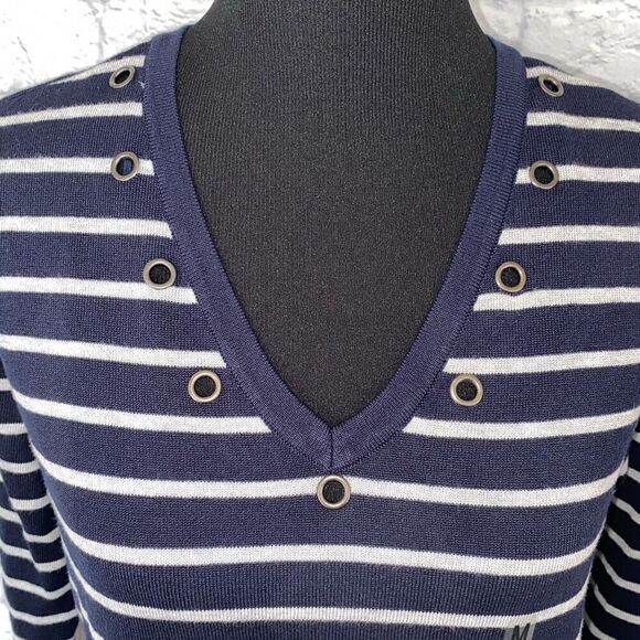 United States sweaters women M NWT Vneck Longsleeve pullover stripe sweater - Picture 2 of 10
